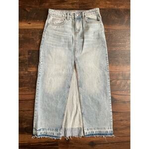 BDG Denim Maxi Skirt Blue Raw Hem Small Urban Outfitters Cotton